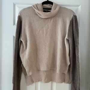 Lulu's Cream Body with Taupe Long-Sleeve Ribbed Turtleneck Sweater - Size M